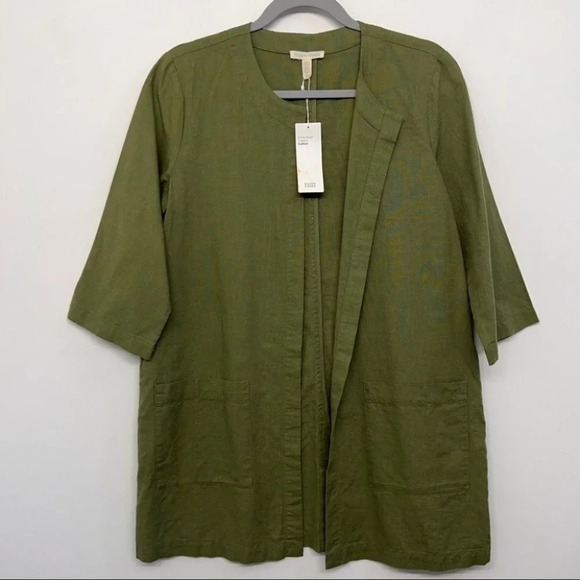 NWT Eileen Fisher Olive Green Cross-dyed Long Jacket S Open - Picture 4 of 10